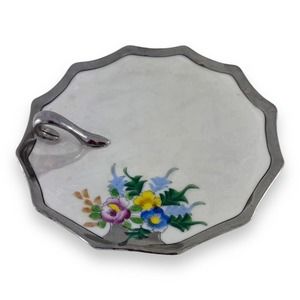 Lemon Server Nappy Dish Plate Silver Handle‎ Rising Sun Japan Luster Floral Vtg